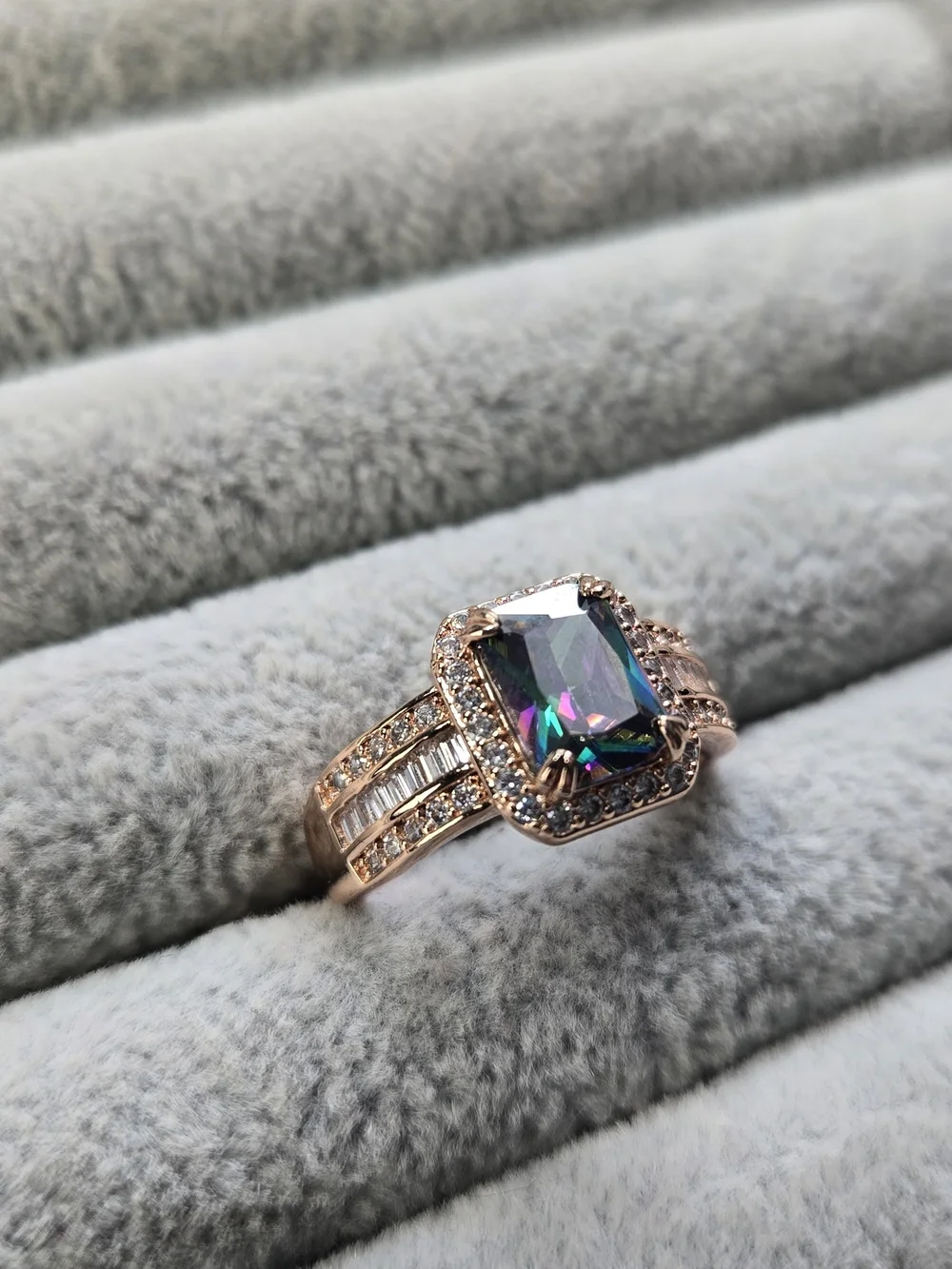 Size 8 Mystic Rainbow Topaz Rose Gold Plated Bomb Party Ring